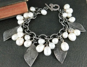 Silpada Sterling Silver 925 Freshwater Pearl Cha Cha Leaf Dangle Bracelet B1631 - Picture 1 of 6