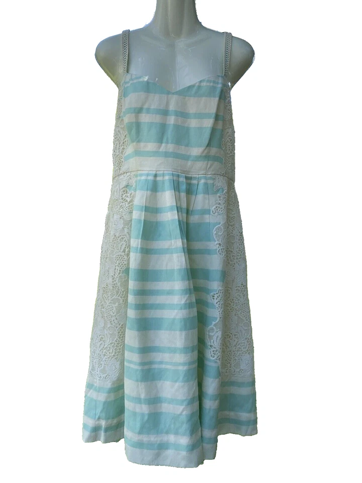 Vestido Moulinette Soeurs Anthropologie Azul y Blanco con Encaje 10P Foto 1 de 4