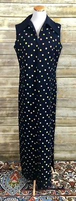 Vtg 60’s Mad Men by Betty Hartford Polka Dot Sleeveless Dress Housecoat Navy - Image 1 of 4