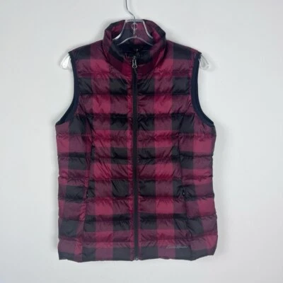 NUEVO CON ETIQUETAS Eddie Bauer | Chaleco a Cuadros EB650 Plumón de Ganso Rojo Búfalo Talla Mediana Foto 1 de 4