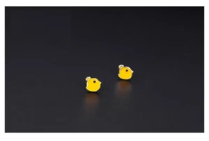 Adorable Tiny Yellow Animal Chicken Silver Bird Chick Stud Earring - Picture 1 of 3