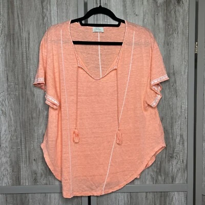 Wrap London Womens Linen Top Embroidered Tassels Short Sleeve Size 6 - Image 1 of 4