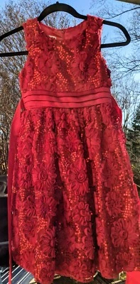 Vestido de fiesta rojo American Princess Girls 8 cinta rosetas lentejuelas lazo satinado    Foto 1 de 4