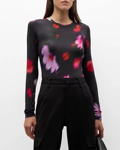 Rag & Bone Sabeen Floral Print Long Sleeve Tee Women's S Black Floral Crew Neck - Picture 1 of 16