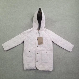 NWT Burberry Hooded Jacket Girls 8Y Pink Diamond Quilted Snap School Travel - Picture 1 of 10