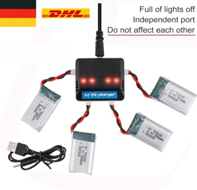 4 Stück 3,7V 300mAh Lipo Akku 25C XH2,54 Stecker mit Ladegerät für RC Drohne  - Bild 1 von 4