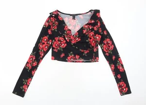 FOREVER 21 Womens Black Polyester Blend Cropped Blouse Size L - Picture 1 of 10