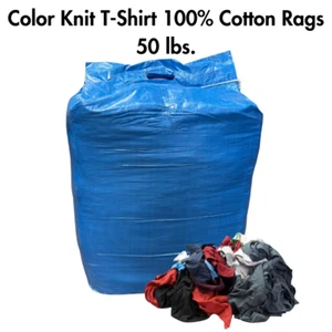 Color Knit T-Shirt 100% Cotton Cleaning Rags 50 lbs. Bag - Multipurpose Cleaning - Picture 1 of 9