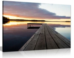 Sunset Over A Rústico Jetty Lake Lona Arte En Pared Impresión Imagen - Imagen 1 de 5