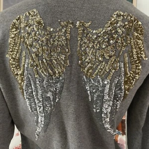 Guess Los Angeles Angel Sweater Women's Sz S/M Full Zip Sequin Wings - Picture 1 of 11