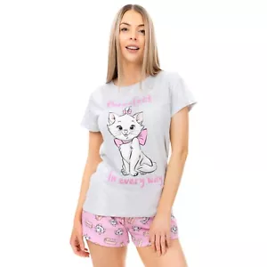 Aristocats Pyjamas Adults Womens S M L XL XXL PJs Set T-Shirt Short Grey Pink - Picture 1 of 2