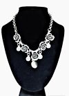 Ladies Necklace Silver flower and diamante jewelled beaded adjustable Chain Gift