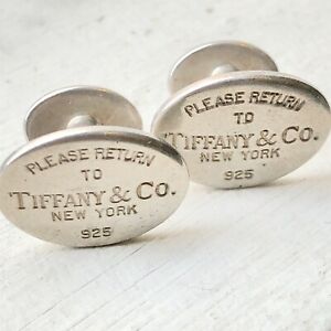 Tiffany & Co. 925 Sterling Silver “Please Return To” Cuff Links w/ Pouch