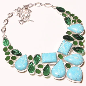 Mohave Larimar Green Onyx Quartz Gemstone Silver Plated Necklace 18" - Picture 1 of 1