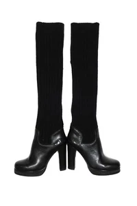 Dolce & Gabbana 00S Y2K Leder Absatz Strick Hohe Stiefel Vintage - Bild 1 von 8