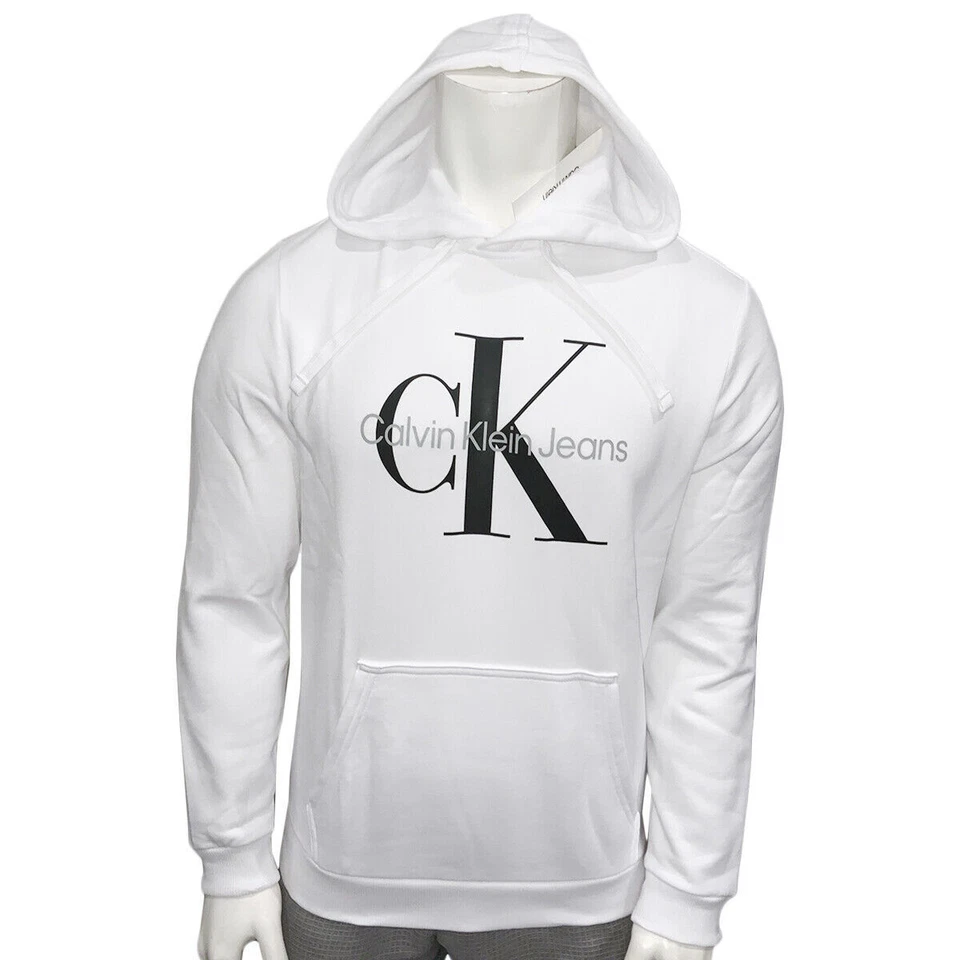 MSRP $111.99 NWT CALVIN KLEIN MENS WHITE LONG SLEEVE HOODIE SWEATSHIRT SIZE M XL - Image 1 of 4