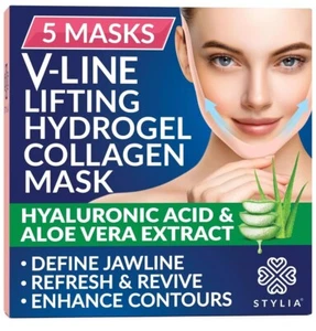 Stylia Double Chin Mask V-line Lifting Hydrogel Collagen Masks - 5 Pack - Picture 1 of 4