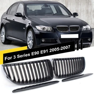 For BMW 3 Series E90 E91 2005-2007 Gloss Black Front Kidney Grill Grille LH RH - Picture 1 of 17
