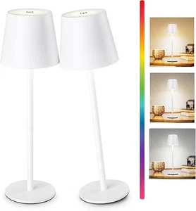 Cordless LED Table Lamp Rechargeable RGB Light Touch Dimmable IP54 White 2 Pack - Picture 1 of 6