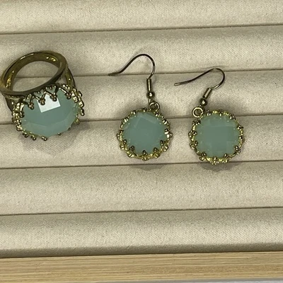 Calcedonia - Corona Redonda - Espuma de Mar Aqua - De Colección - Joyería de Piedras Preciosas Doradas - NUEVO Foto 1 de 4