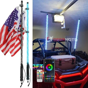 2PCS 3FT Spiral RGB LED Whip Lights Dream Chasing For Polaris RZR Can-Am X3 - Picture 1 of 15