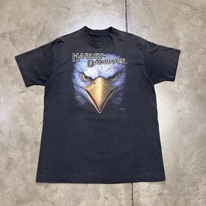 Vintage 3D Emblem Harley Davidson T Shirt L/XL Black Faded Biker Eagle 90s USA - Picture 1 of 8
