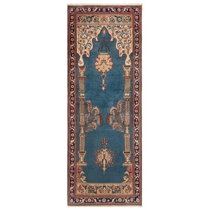 Sarough 200x76 cm Handgeknüpfter Perserteppich Orient Wolle Carpet Läufer Blau - Picture 1 of 11