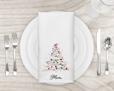 Personalised Christmas Tree Reusable Napkins, Red and Green Christmas Table - Image 1 of 4