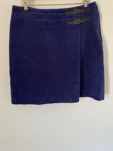 Boden Cord Skirt Kilt Purple Dark Blue Buckles 100% Cotton UK 12 - Picture 1 of 10