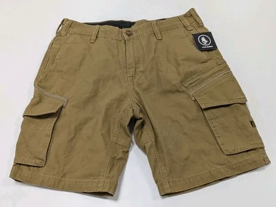 Mens Volcom Canvas Cargo Shorts Khaki Zipper Pocket Sz 30 9" Inseam - Image 1 of 4