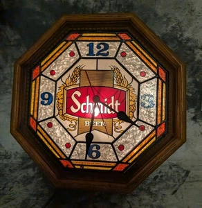 Vintage 1980 Schmidt Beer Brewery Clock Lighted Sign House of Heileman Family II - Picture 1 of 24