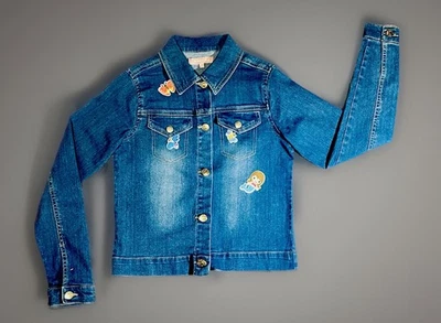 Jaqueta jeans azul personalizada BCBG para meninas sereia borboleta libélula tamanho 12 - Imagem 1 de 4