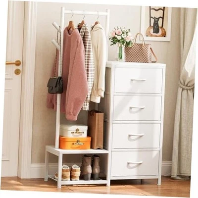  Small Dresser for Bedroom with Clothes Hanging Rack, Reversible Bedroom White - Image 1 of 4