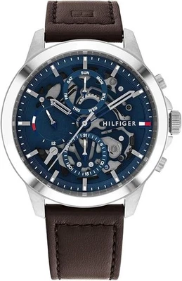 Tommy Hilfiger 1710476 Correa de cuero negro multifunción esfera azul 46 mm para hombre Foto 1 de 4