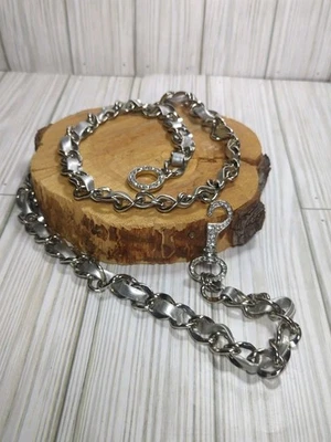 Vintage 90s Silver Jeweled Bling  Metal Chain Belt Adjustable  Y2K Boho Grunge - Image 1 of 4