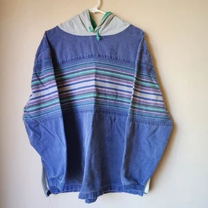 Santana Hoodie Mens Size Large Blue Striped Vintage 100% Cotton Sweatshirt - Picture 1 of 10