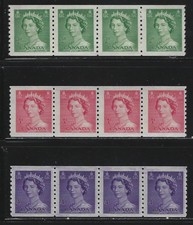 CANADA - #331-#333 - QUEEN ELIZABETH II KARSH ISSUE COIL MINT STRIPS OF 4 MNH 