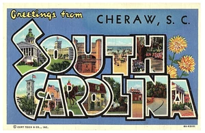 Greetings from Cheraw South Carolina Large Letter Linen Postcard - Picture 1 of 2