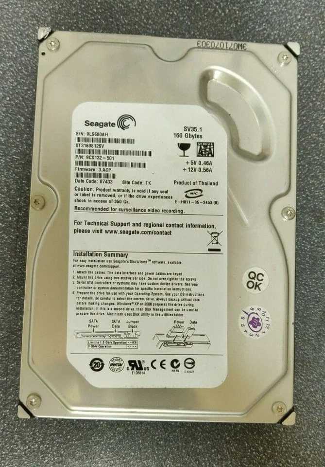 Seagate ST3160812SV 160GB 7.2K RPM SATA Surveillance 3.5" Hard Disk Drive - NEW! - Image 1 of 1