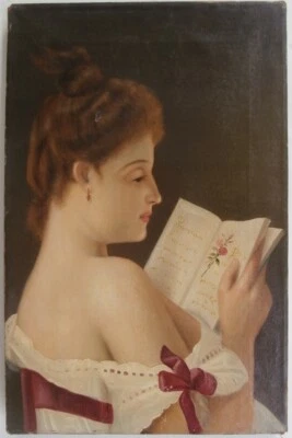'FLEURY ATELIER' Artista Francesa DAMA LECTURA Libro Mujer Retrato PINTURA ANTIGUA Foto 1 de 4