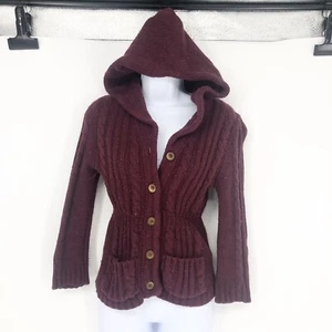 Abercrombie & Fitch Vintage Medium Burgundy Button Hood Knit Sweater 3/4 Sleeve - Picture 1 of 7