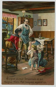 Postal vintage en relieve Forget Us Our Trespasses - Imagen 1 de 2