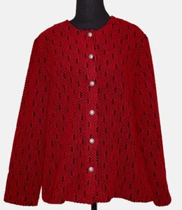 Alfred Dunner - Knit Red & Black Long Sleeve Silver Button Jacket - Women's 12 - Picture 1 of 3