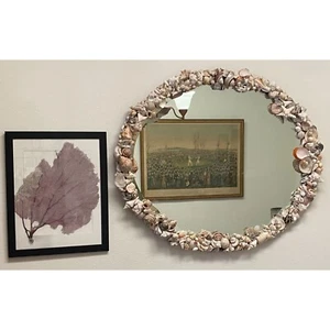 Vintage LG Oval Mirror ~ Grotto Sea Shell Art ~ Coastal Decor - Picture 1 of 14