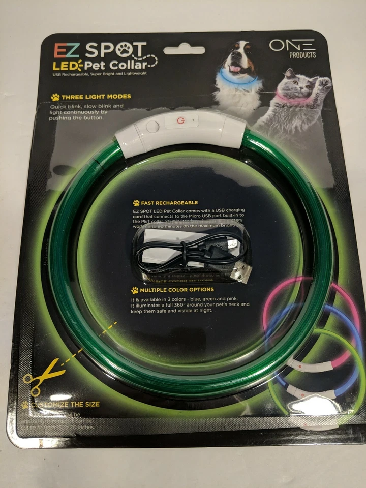 EZ Spot LED Pet Collar By One Products Blue Customize The Size Rechargeable W5 - Image 1 of 4