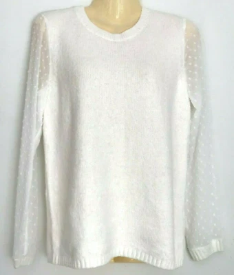 BASS Sweater Size S Small White Sheer Sleeve Cotton Blend Top NEW Casual NWOT - Image 1 of 4