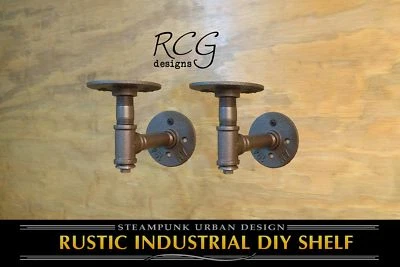 Pair 2x4" L Brackets DIY Pipes B (8"-10" deep shelf) urban steampunk rustic - Image 1 of 4