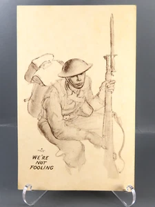 VTG Marshall Davis ARTIST SKETCH POSTCARD WWII 1943 Soldier Rifle NOT FOOLING - Bild 1 von 9
