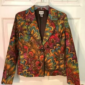 Chaqueta Blazer Chicos Marrón Púrpura Naranja Floral Pavo Real Forrada Metálica Talla 0 - Imagen 1 de 3