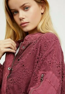 Free People Daisy Jane Bomber Jacket Floral Embroidered Lace Crochet OB787084 - Picture 1 of 8